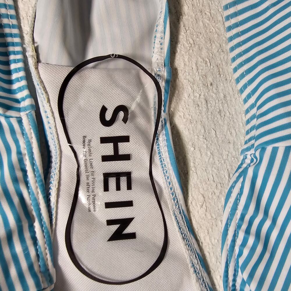 Shein XL Blue White Stripe Bikini Halter Swimwear Beach Vacation Pool Nautical - Picture 9 of 10